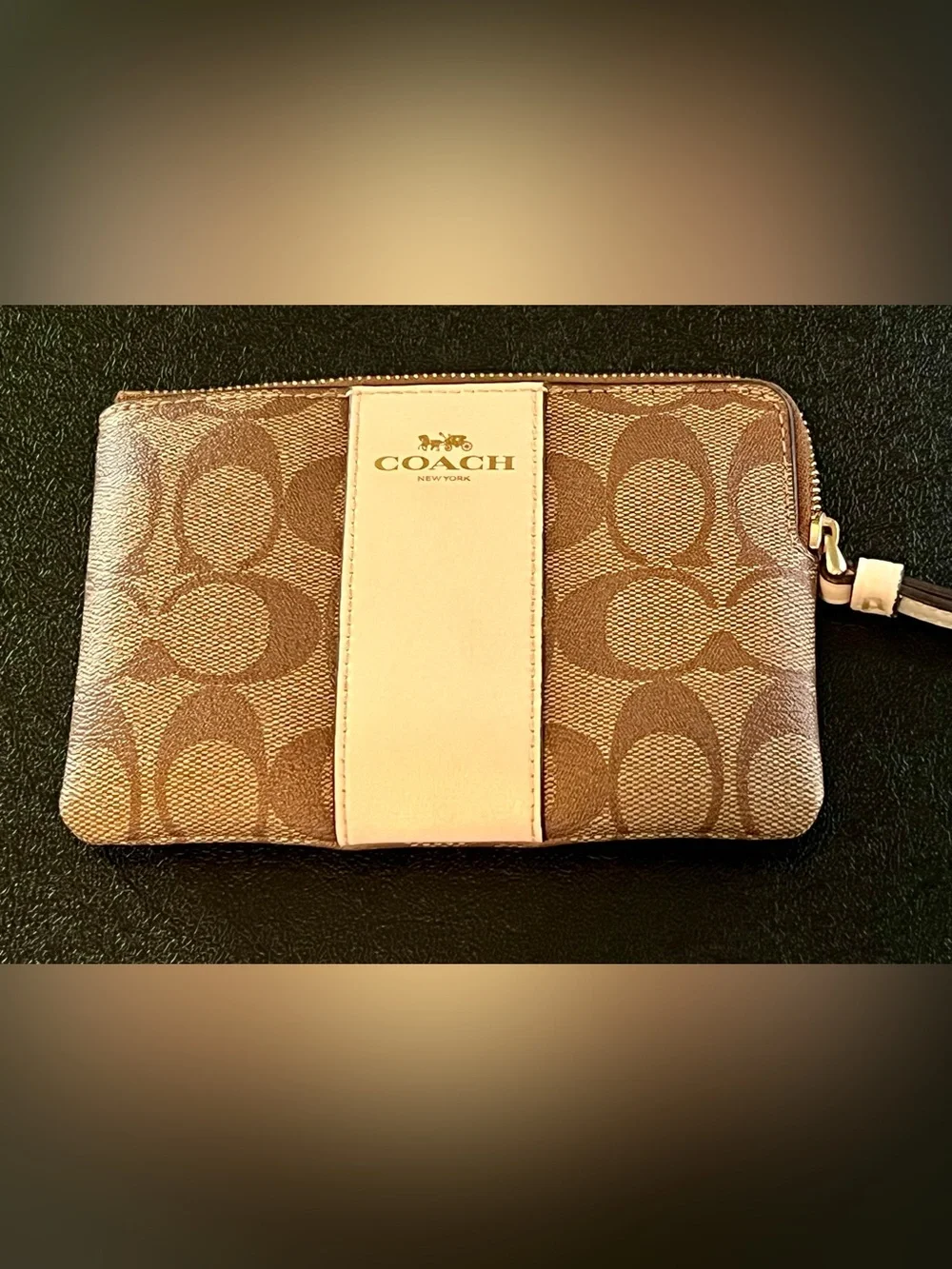 Coach Signature Canvas Wristlet in Brown and Cream - Picture 3 of 5